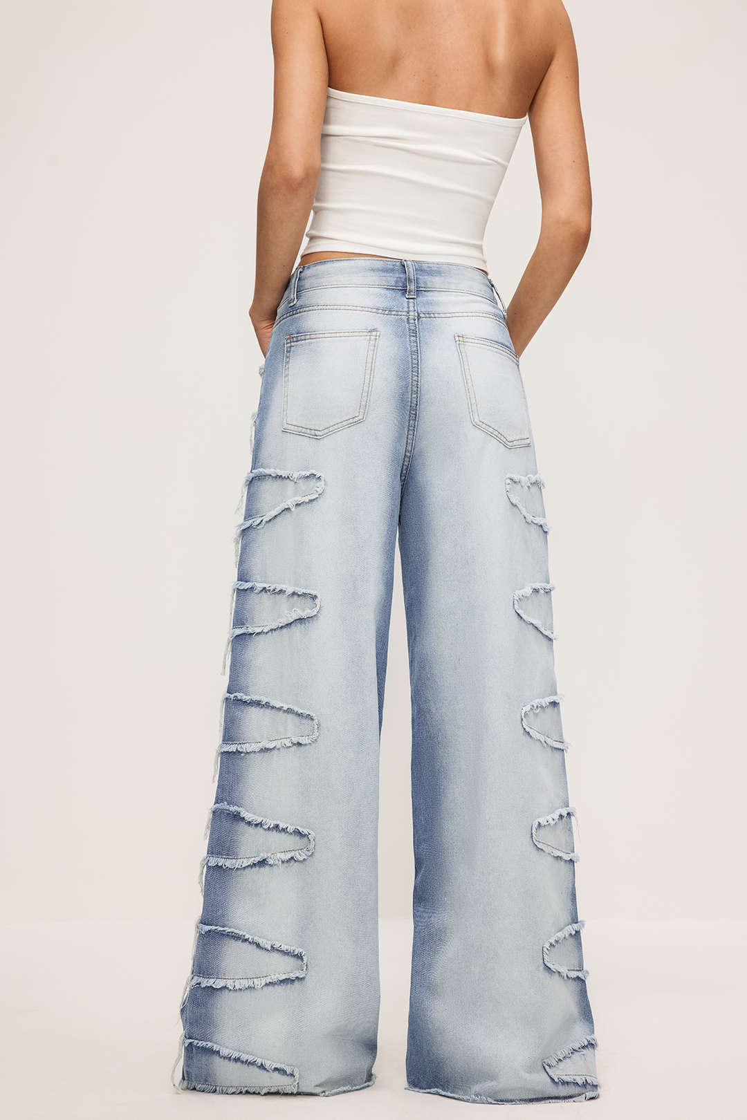 Denim Zipper Frayed Wide Leg Jeans