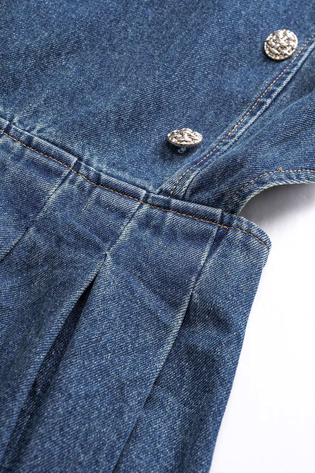 Denim Pleated Button Zipper Sleeveless Dress