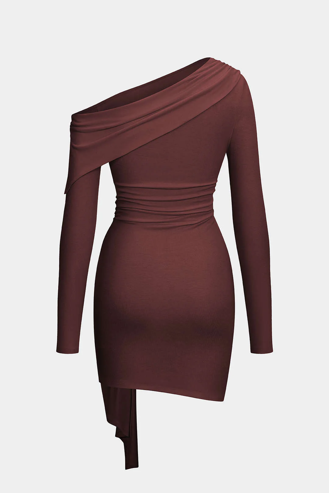 Metallic Ruched Single-Shoulder Long Sleeve Mid-Length Dress