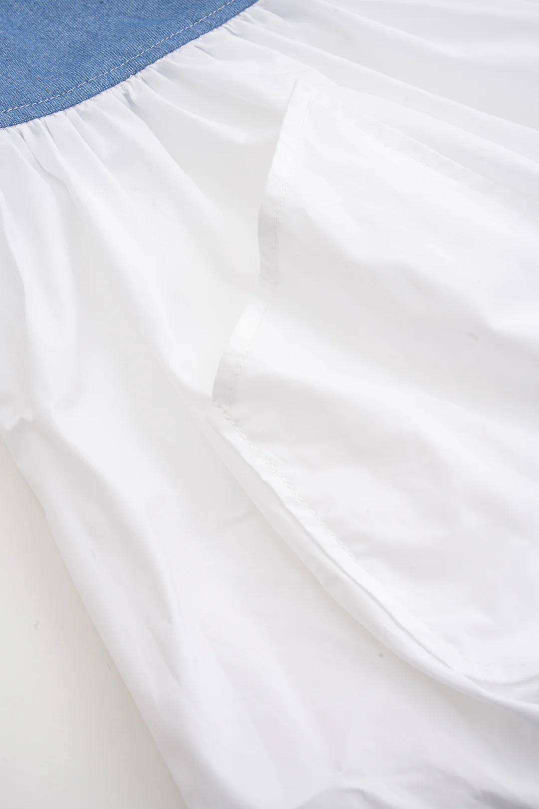 Denim Patchwork Ruched Pocket Skirt