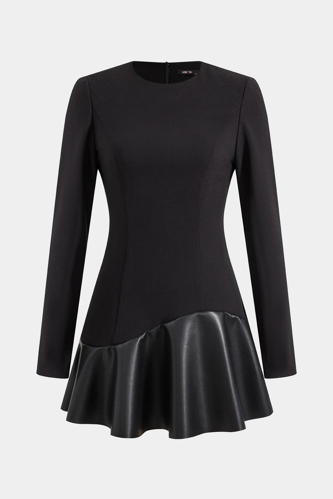 Faux Leather Patchwork Long Sleeve Mini Dress