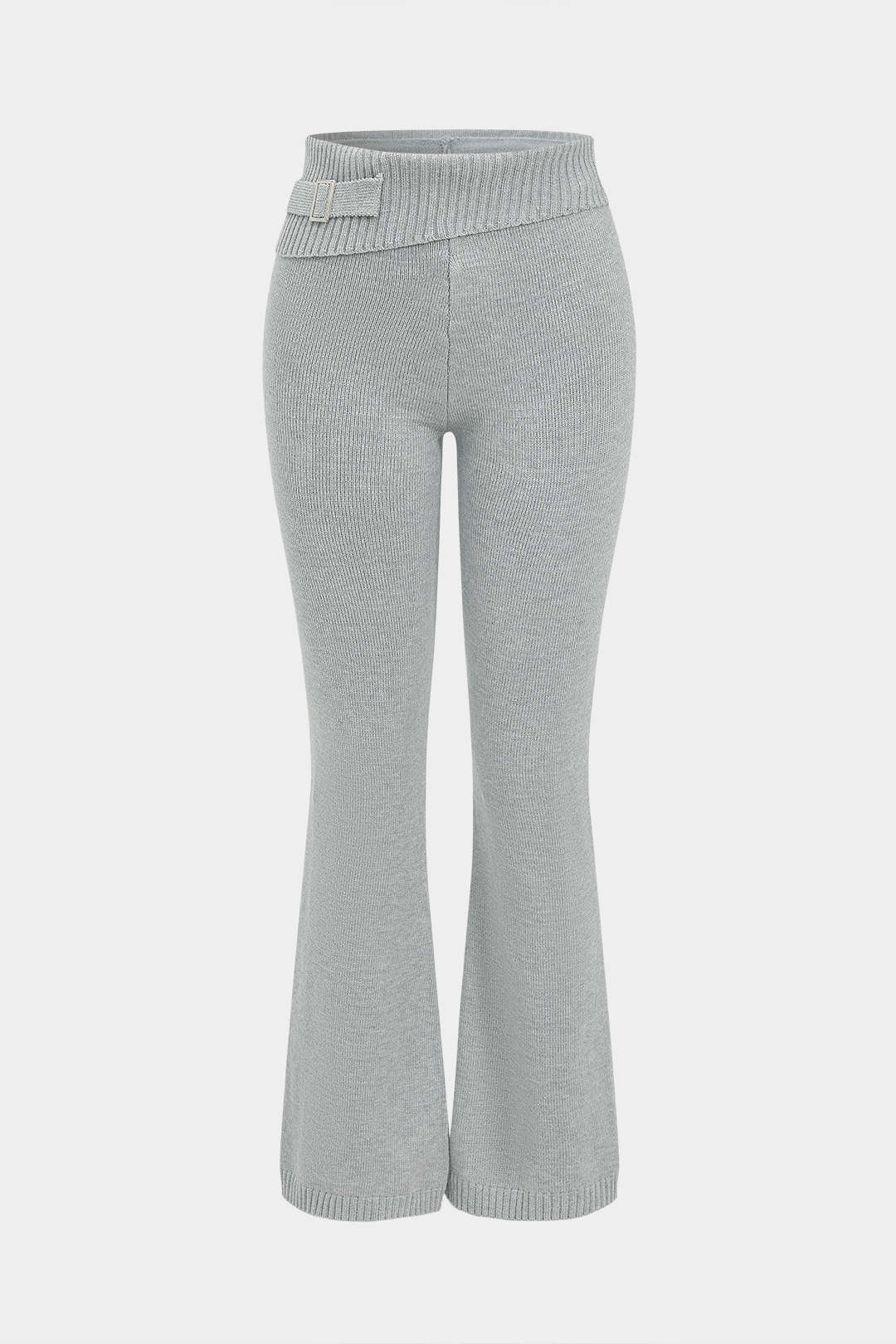 Solid Knit Hooded Top and Asymmetrical Pants Combo