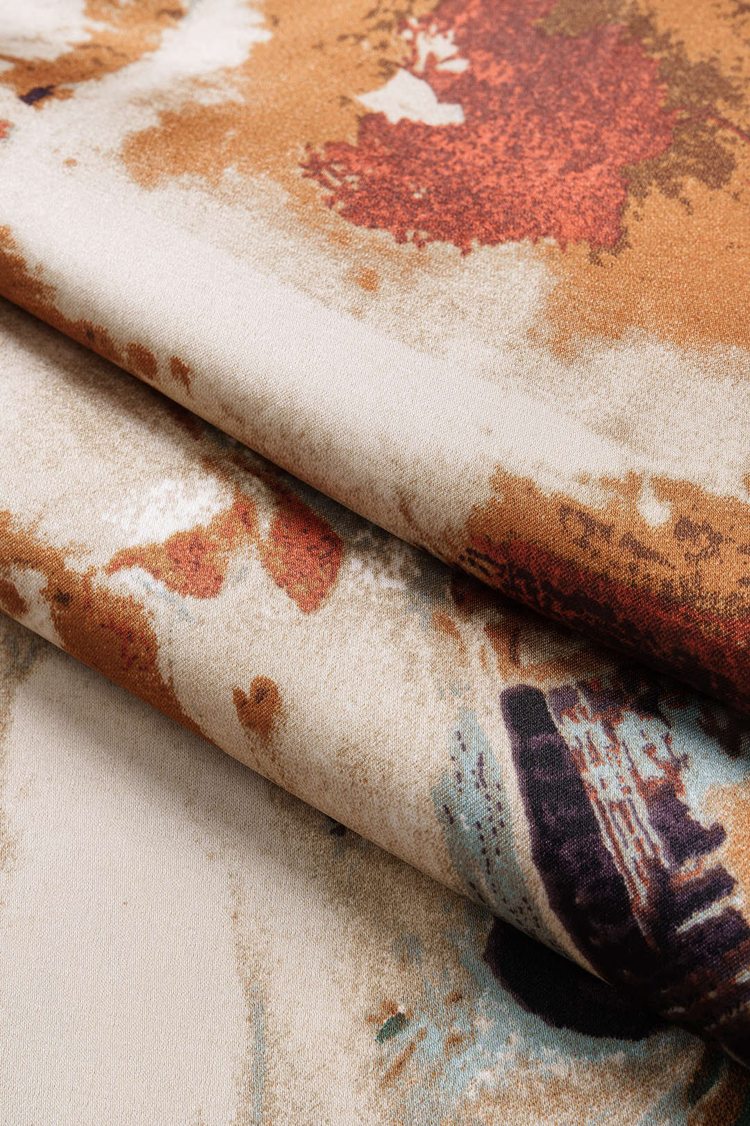 High Waist Satin Print Retro Skirt