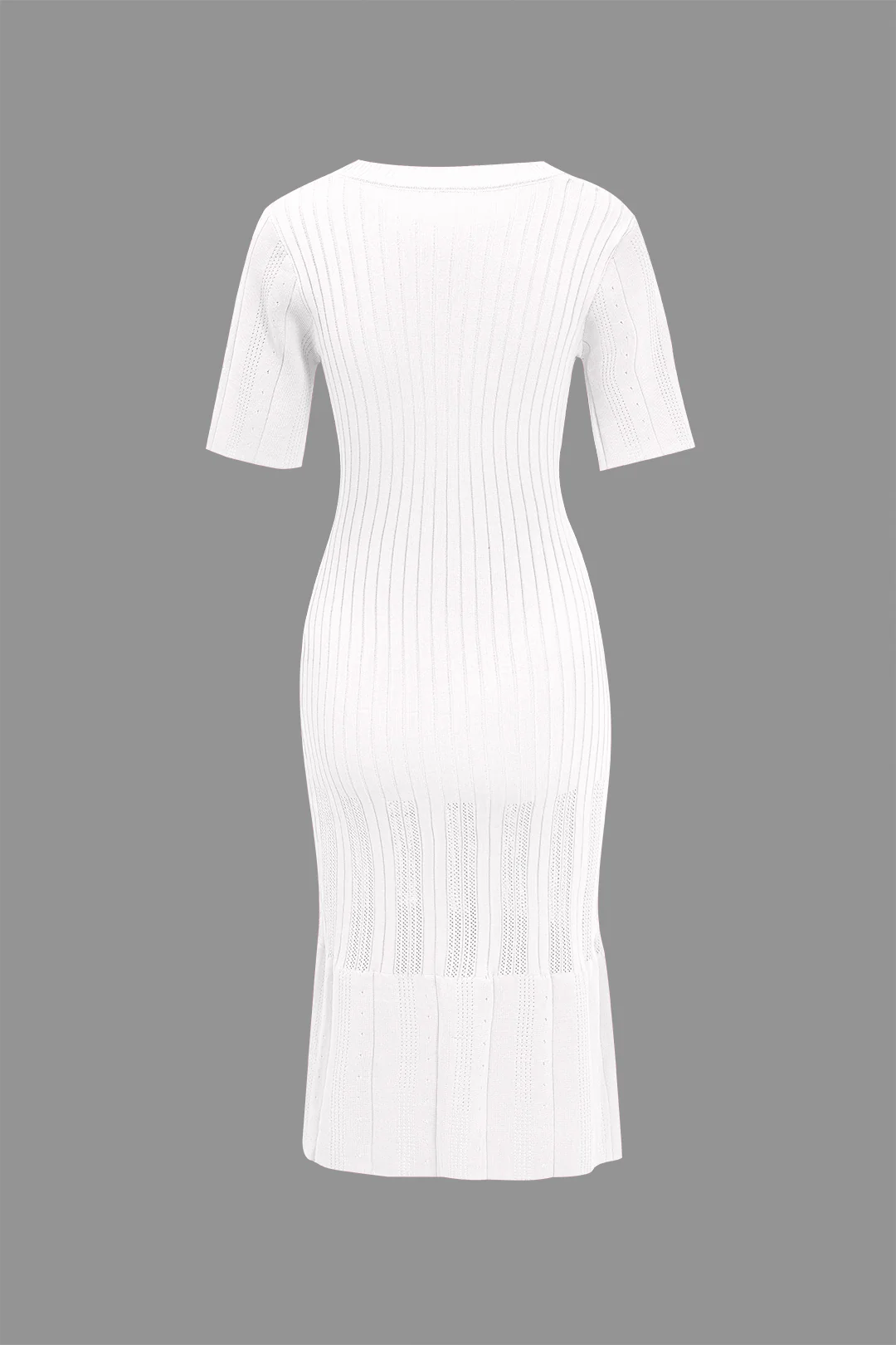 Solid Knitted Buttoned Round Neck Short Sleeve Dress