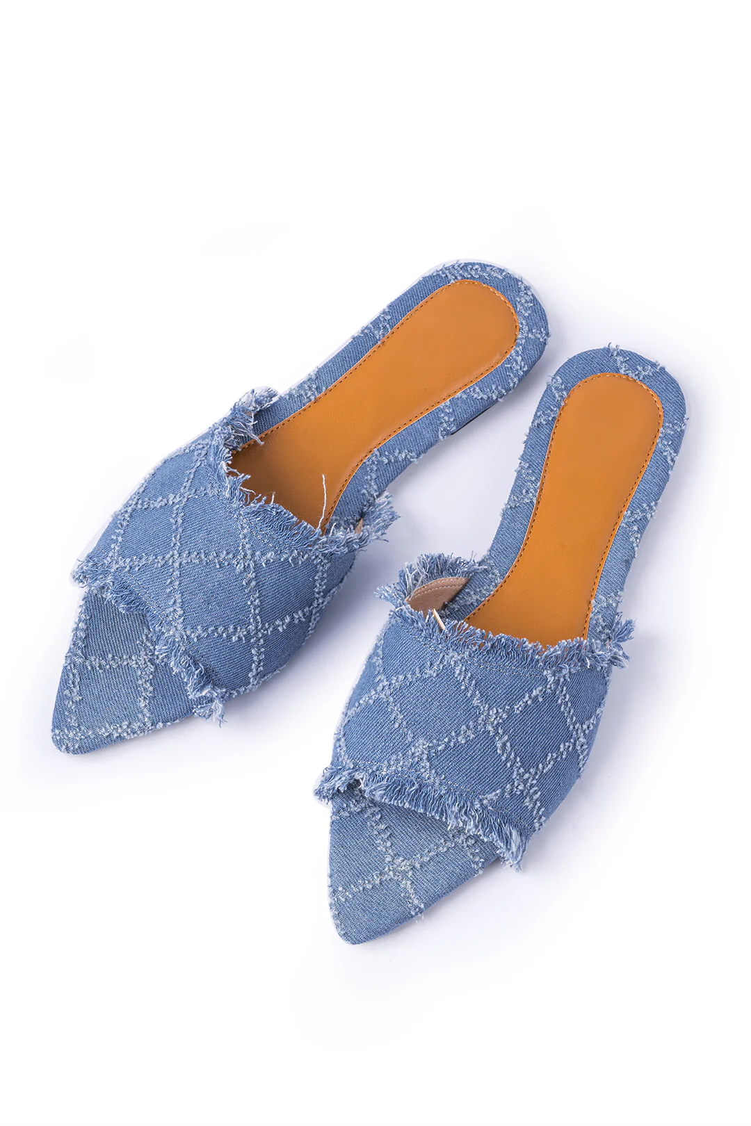 Denim Fringe Point Toe Flat Slippers