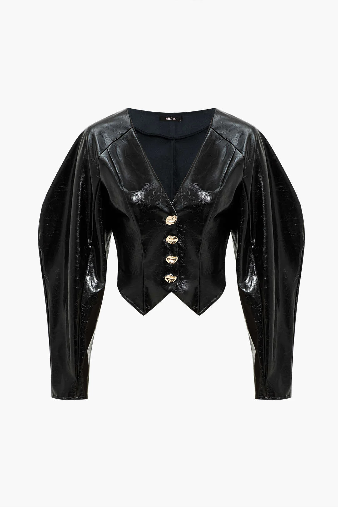 Solid Button Fake Leather Jacket