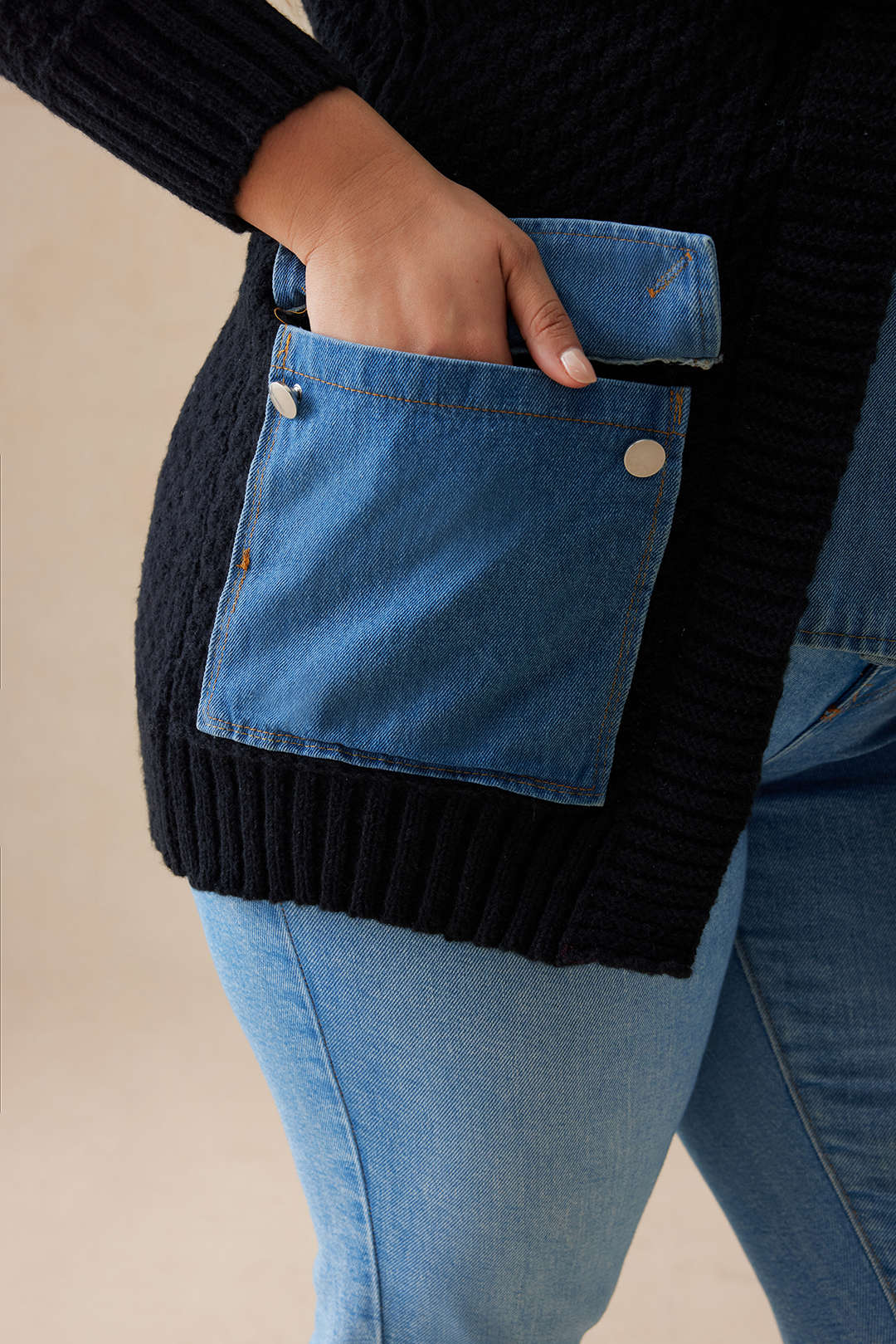 Plus Size Sweater Button Denim Patchwork Cardigan