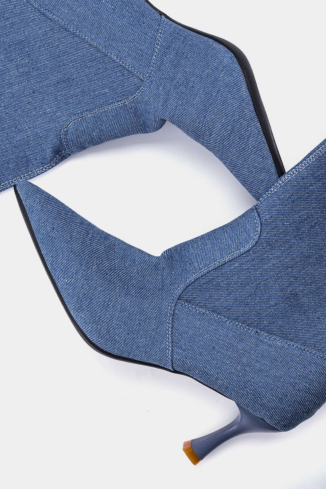 Denim Zipper Pointed Mid Calf Boots