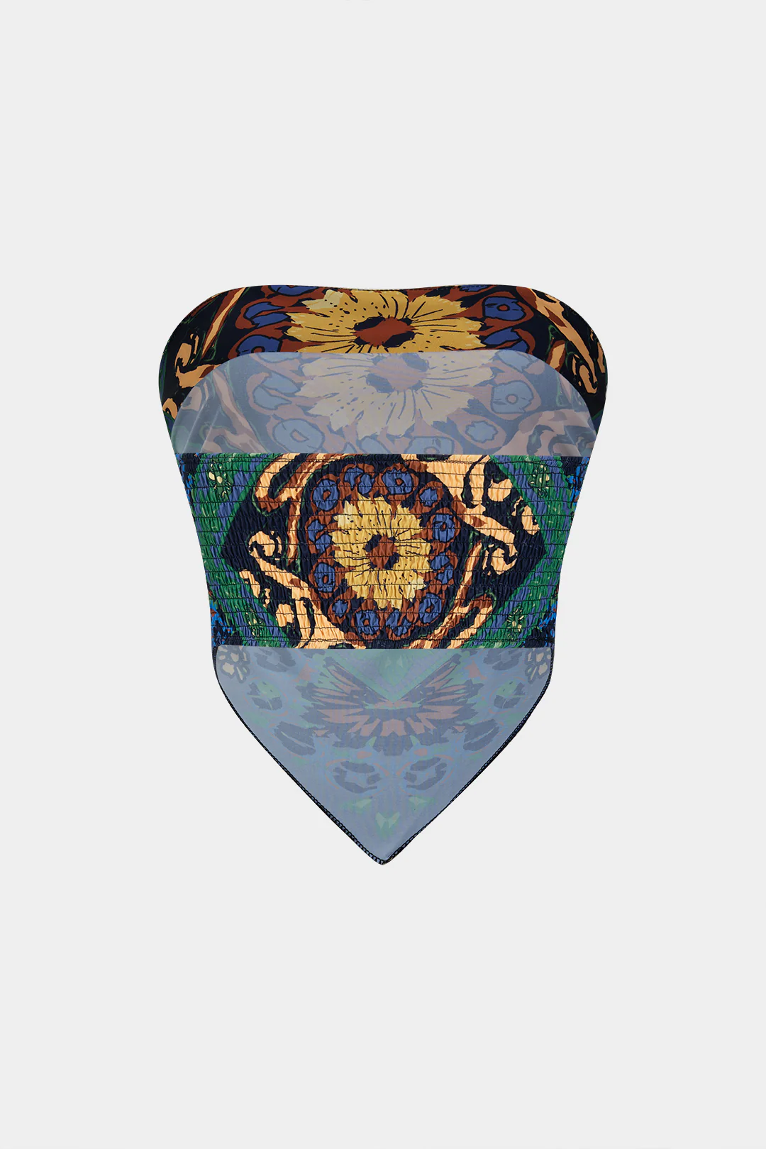 Retro Print Strapless Shirred Tube Top