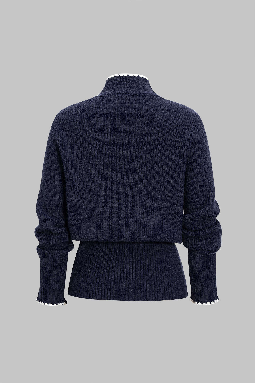 Knit Contrast Button Tie-Up Cardigan