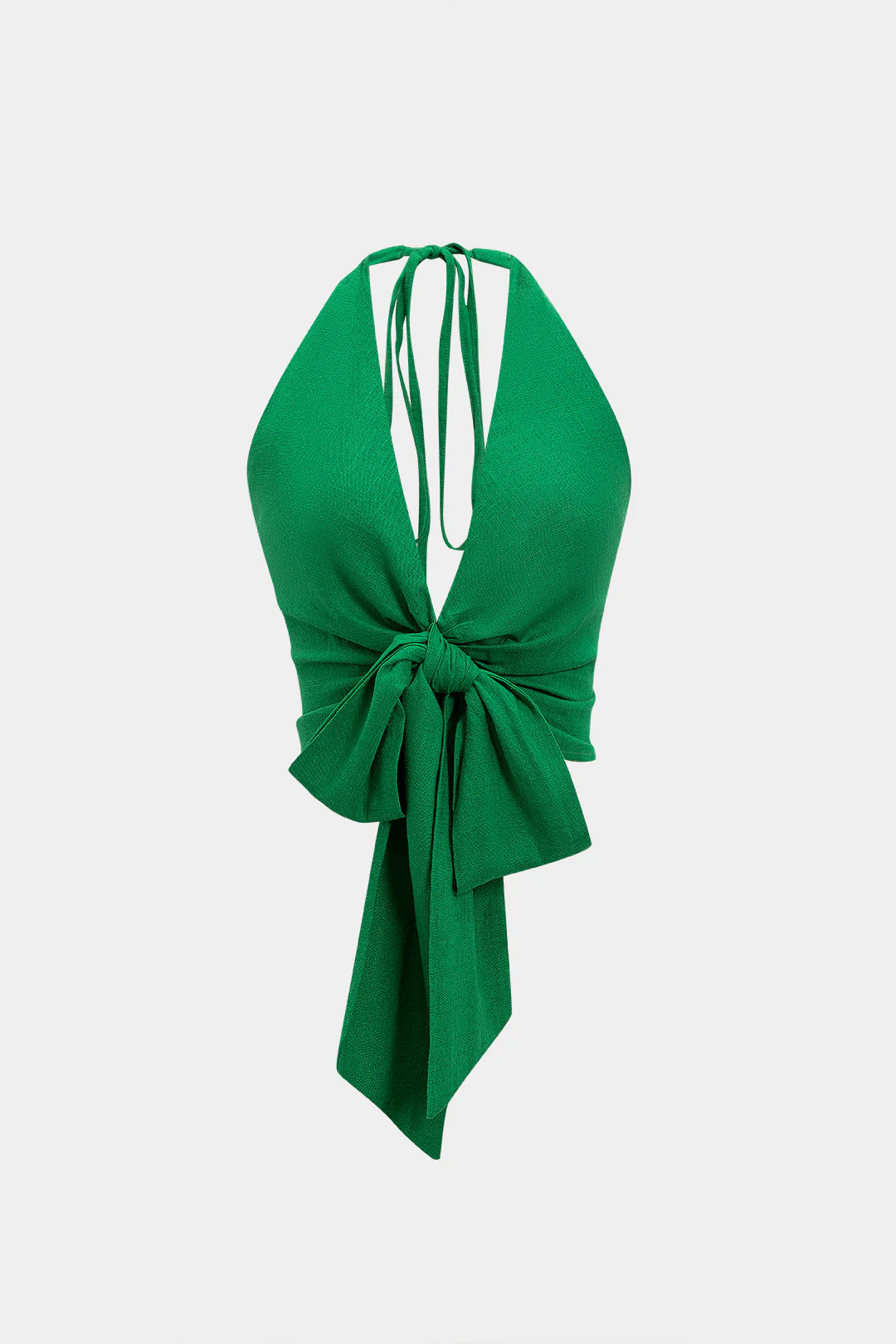 Linen V-Neck Halter Tie-Front Ruched Zipper Backless Camisole Top