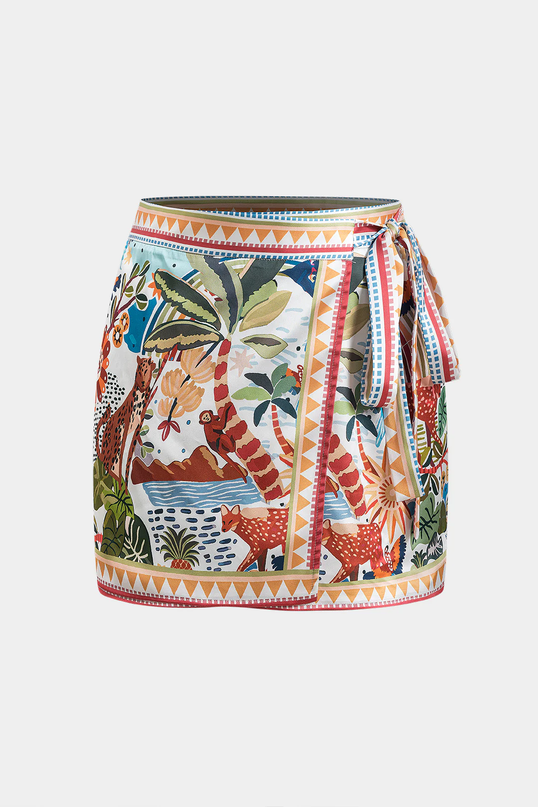 Satin Bohemian Pattern Tie-Front Skirt