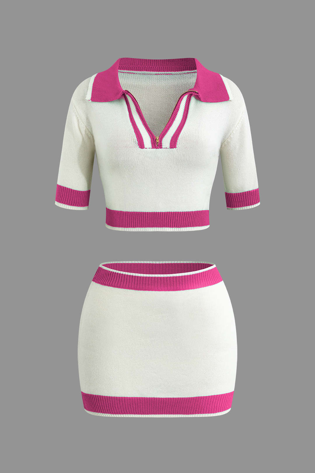 Contrast Collar Cropped Knit Top and Mini Skirt Set