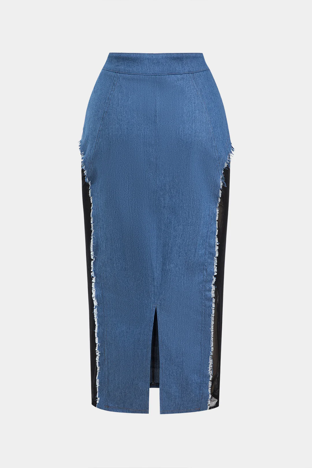 Denim Contrast Mesh Patchwork Skirt