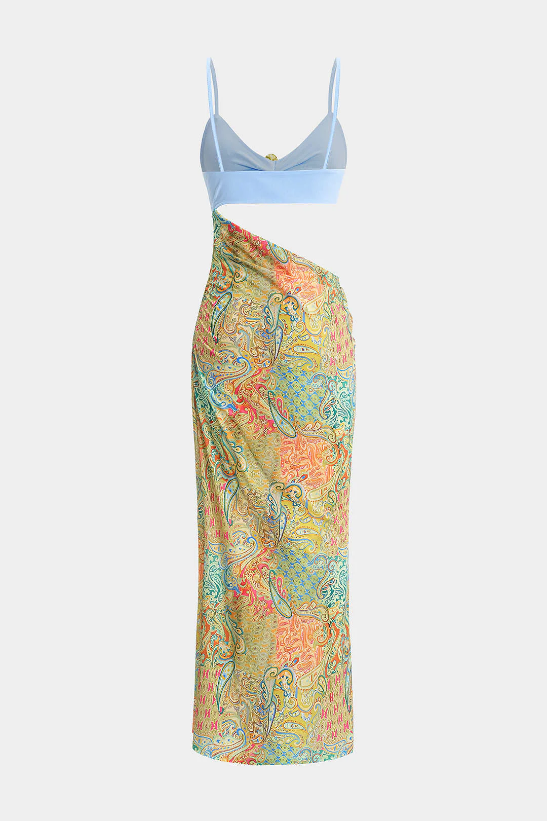 Abstract Contrast Pattern Cut-Out Sleeveless Maxi Dress