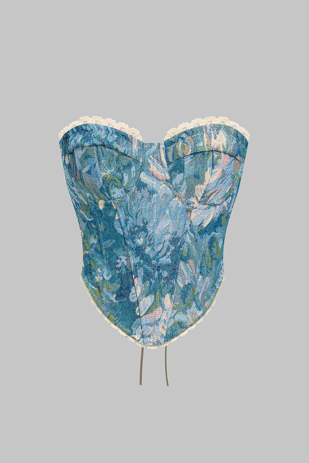 Vintage Watercolor Printed Jacquard Wrap Tie-Up Tube Top