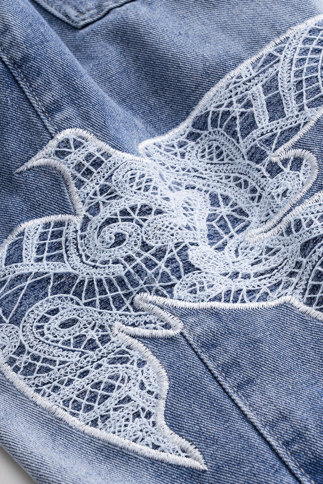 Denim Embroidery Patchwork Button Pocket Wide-Leg Jeans