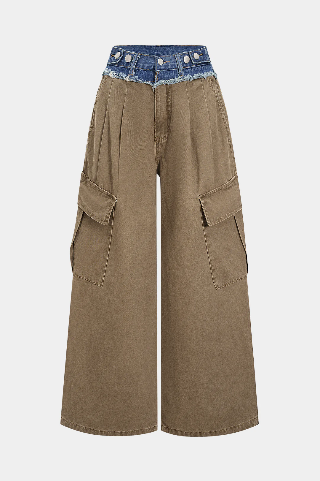 Denim Ruched Pocket Wide Leg Jeans