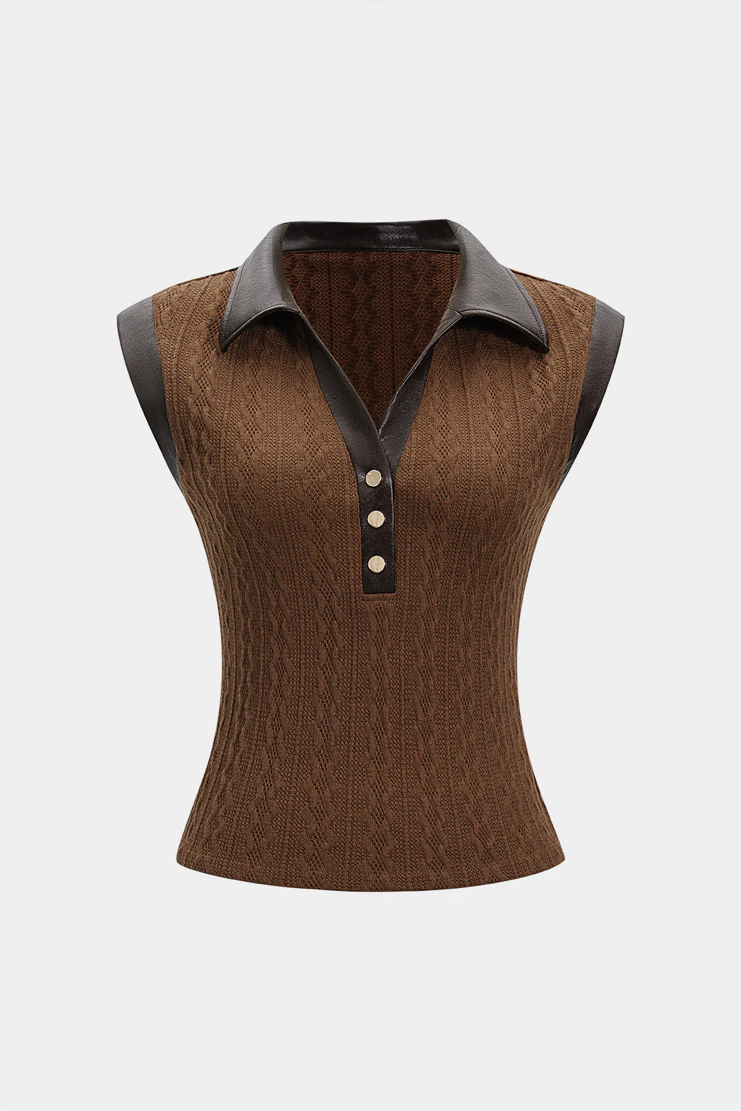 Faux Leather Patchwork Sleeveless Tee