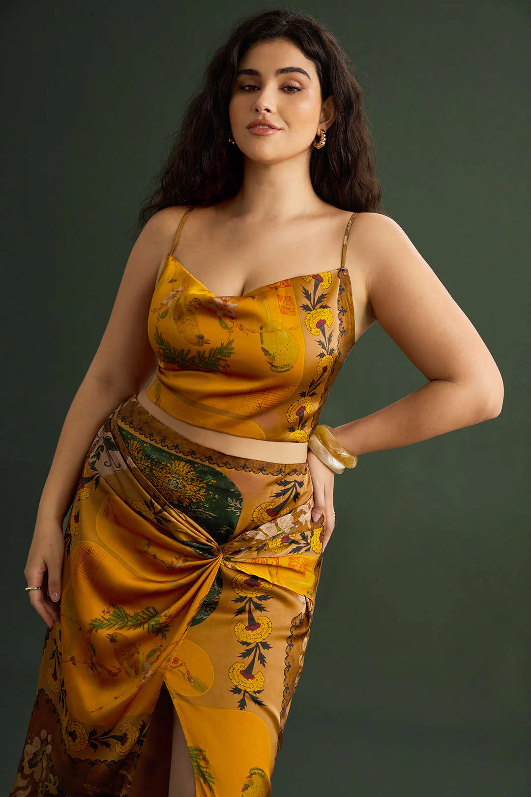 Plus Size Bohemian Print Zipper Slip Cami Top