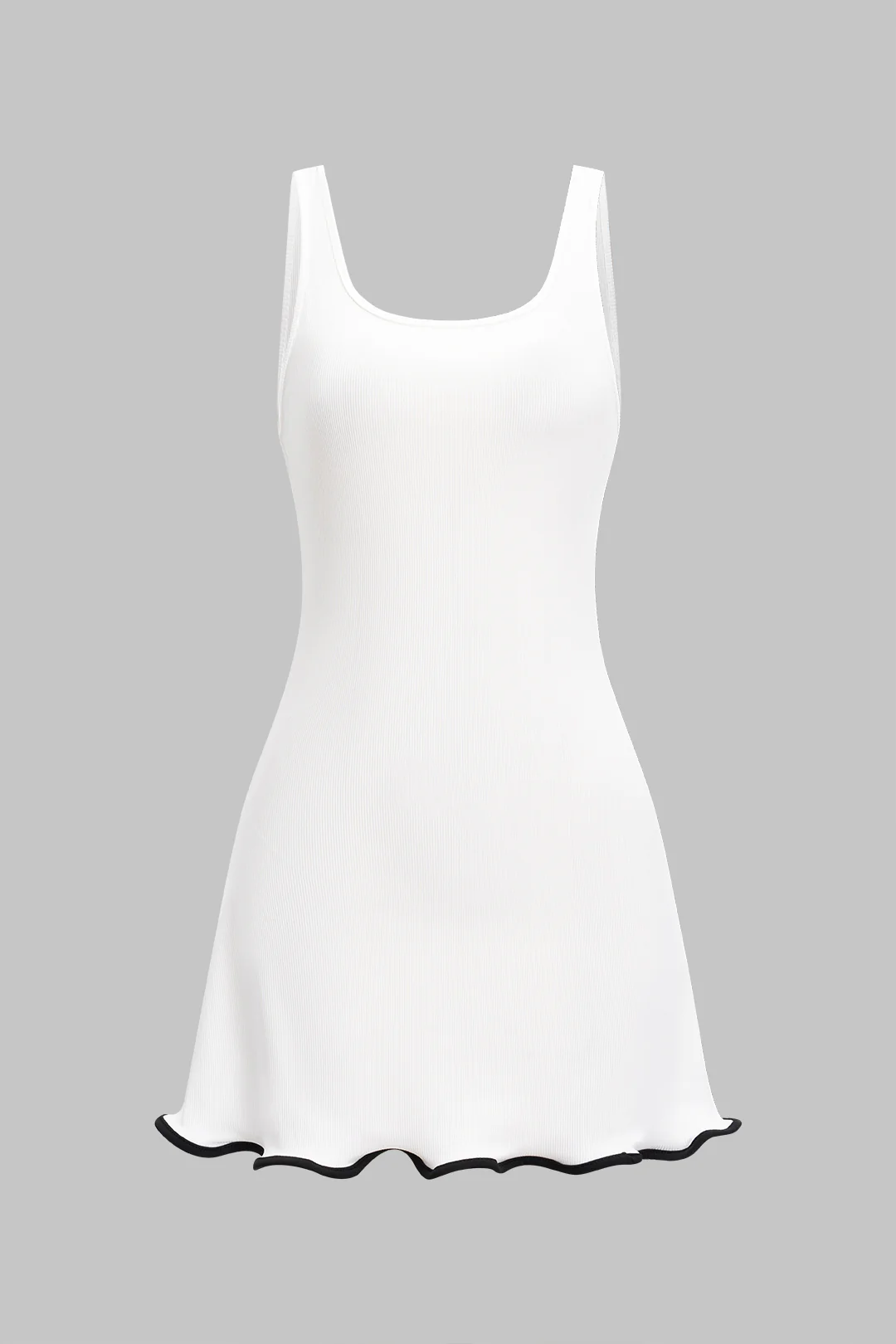 Square Neck Contrast Scallop Edge Tank Sleeveless Mini Dress