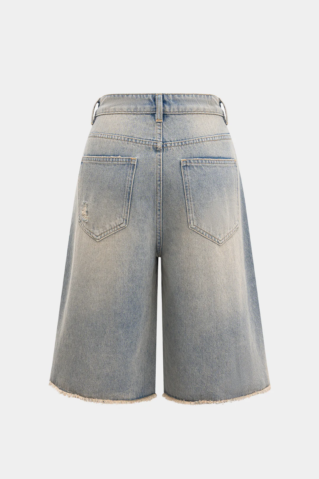 Denim Straight-Leg Ripped and Frayed Shorts