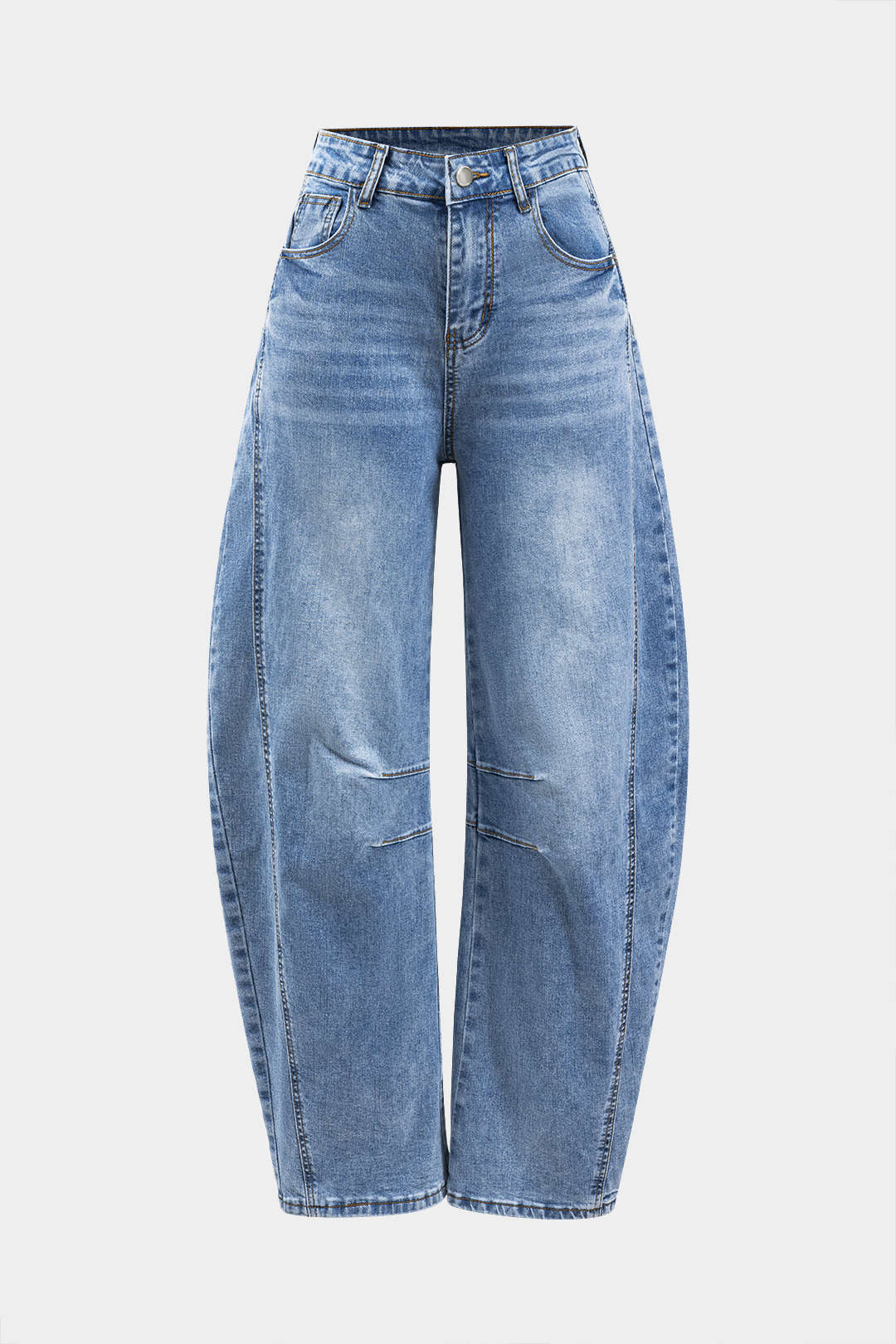 Denim Button Pocket Wide-Leg Barrel Jeans