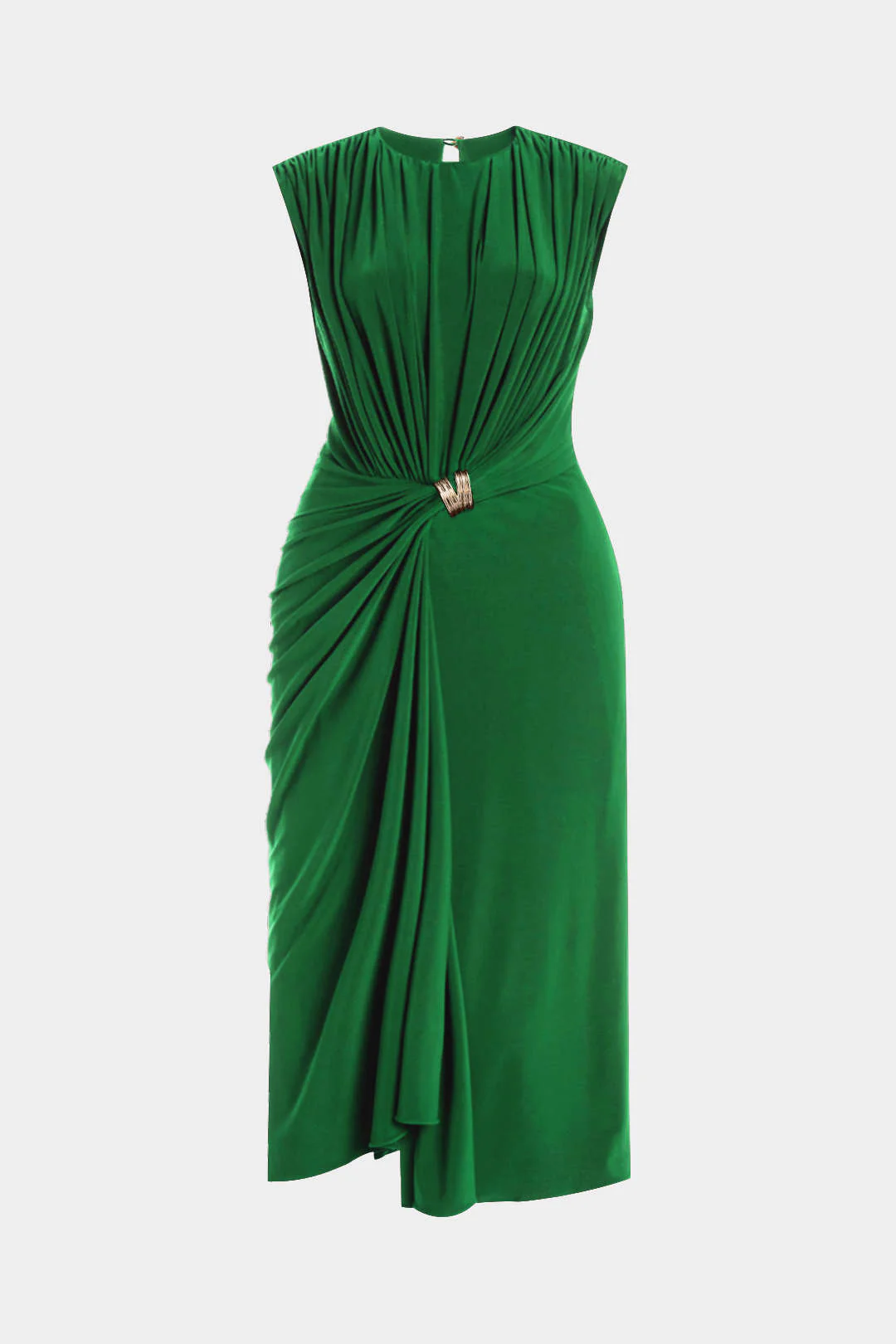 Plus Size Metallic Decorated Ruched Sleeveless Mid-length Dress