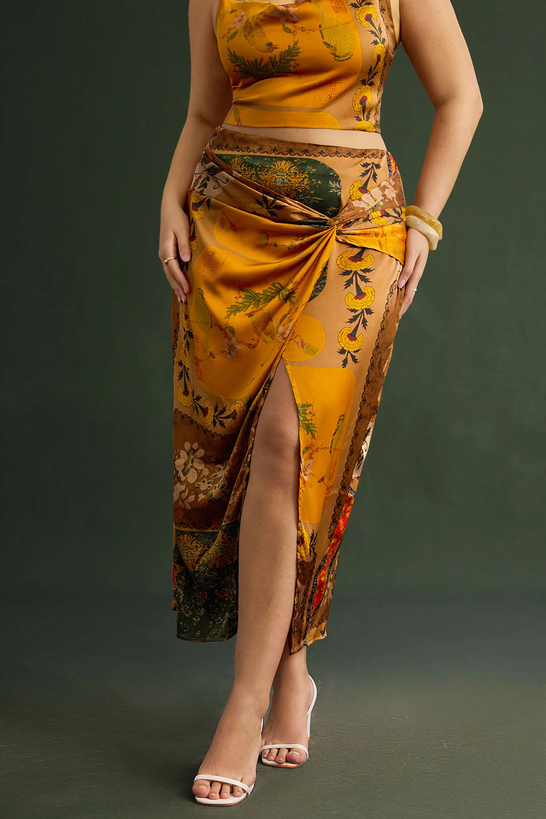 Plus Size Bohemian Pattern Zipper High Waist Twist Knot Skirt