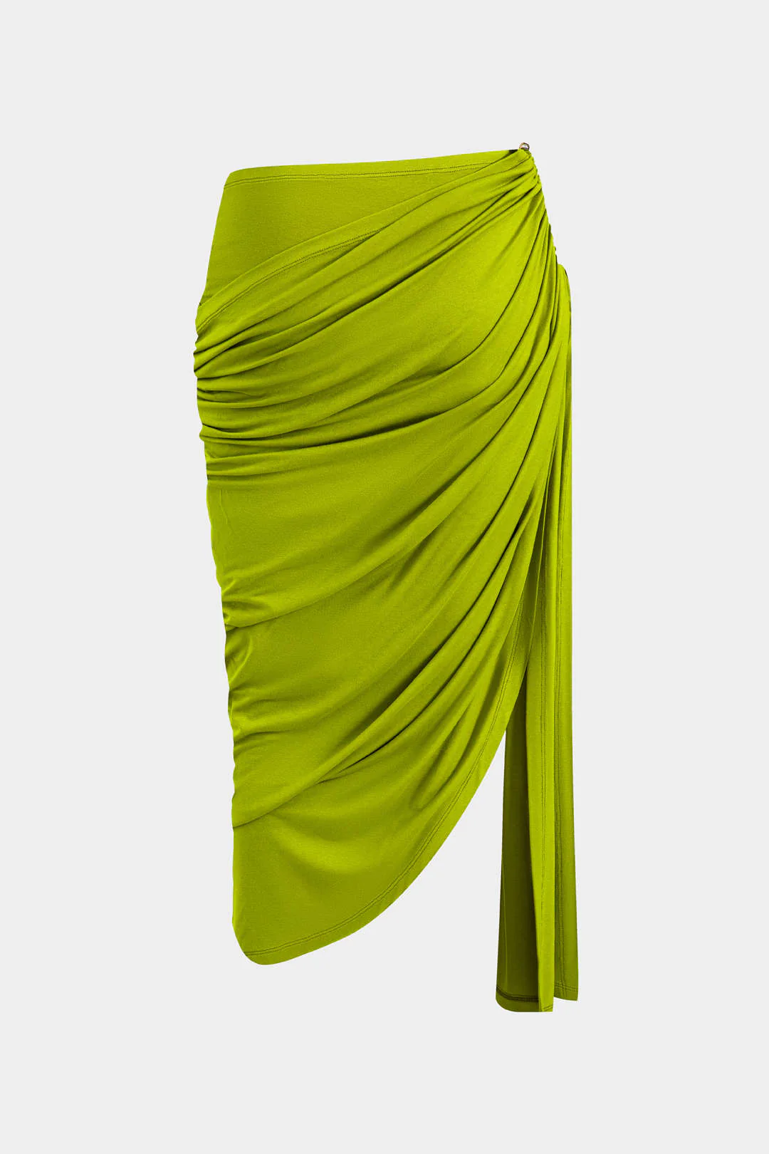 Solid Ruched Top and Metal Asymmetrical Skirt Ensemble