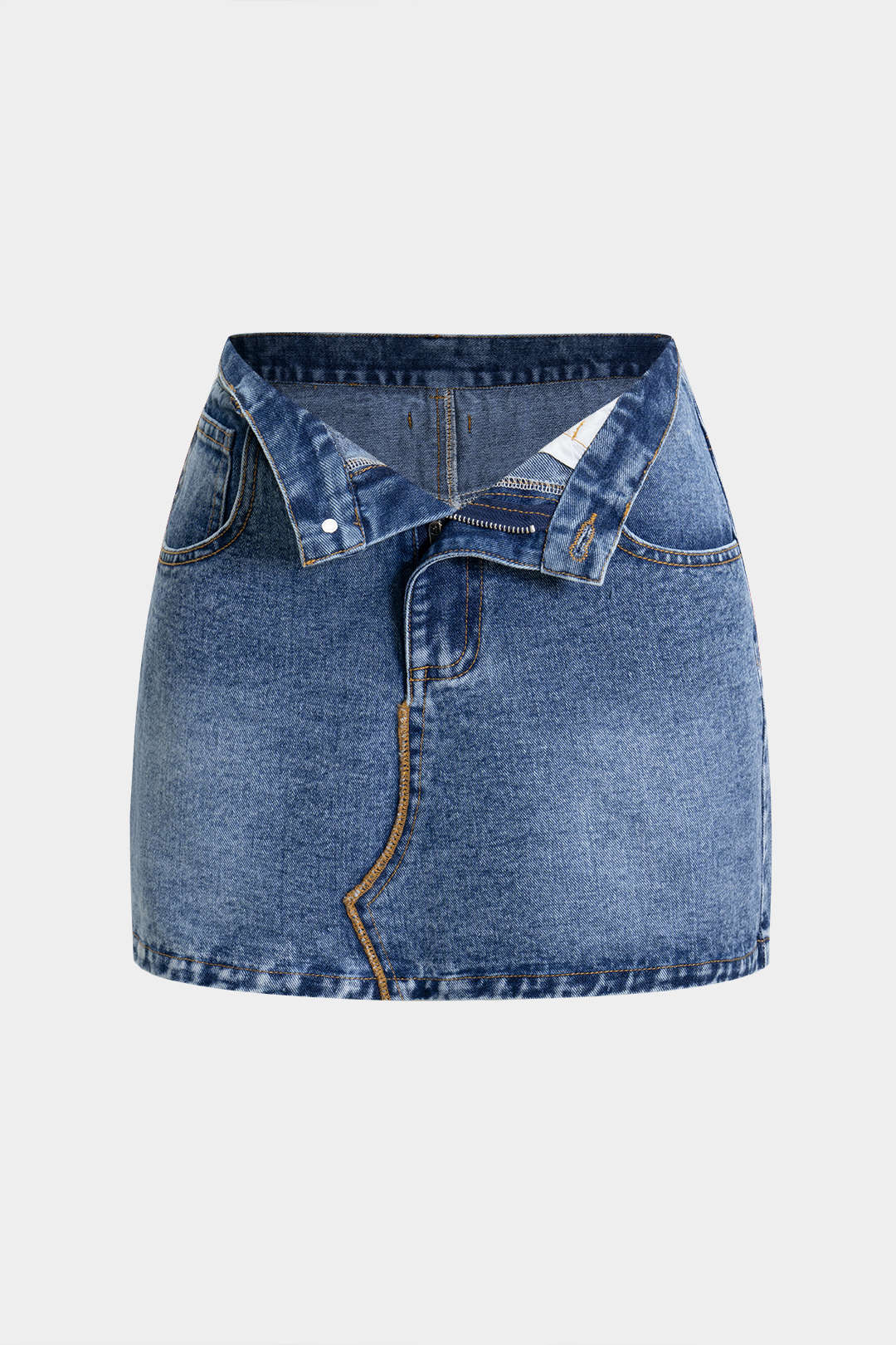 Denim Contrast Whipstitching Pocket Skirt