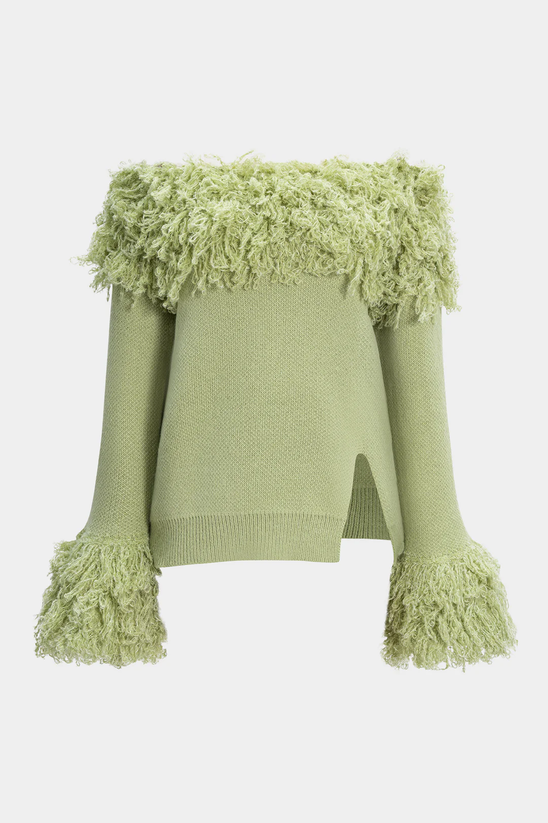 Knit Off-the-Shoulder Fringe Long-Sleeve Top