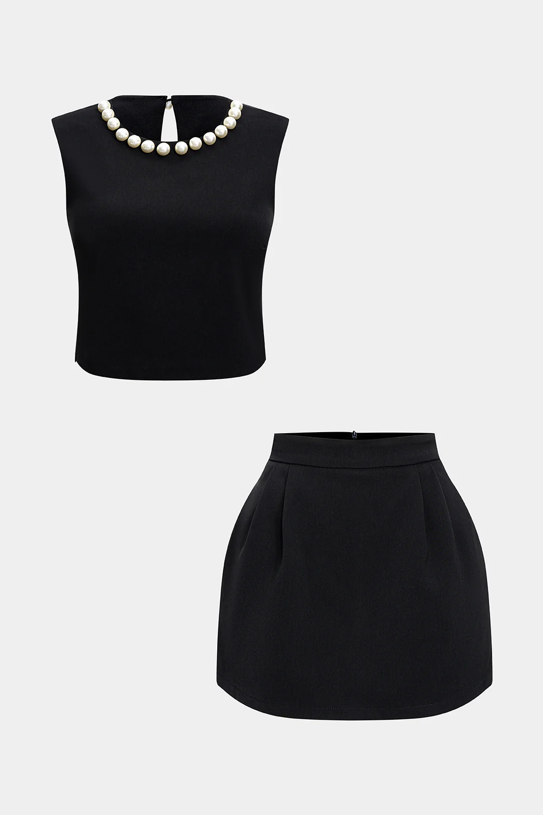 Beaded Tank Top and Ruched Zipper Skirt Outfit Set