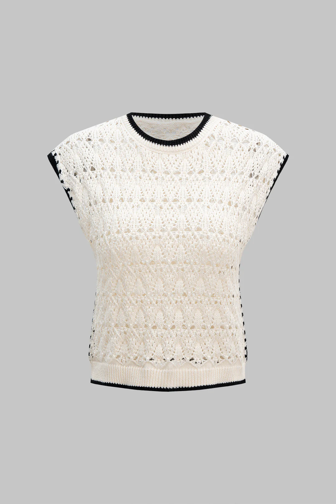 Knit Contrast Cut Out Short-Sleeve Shirt