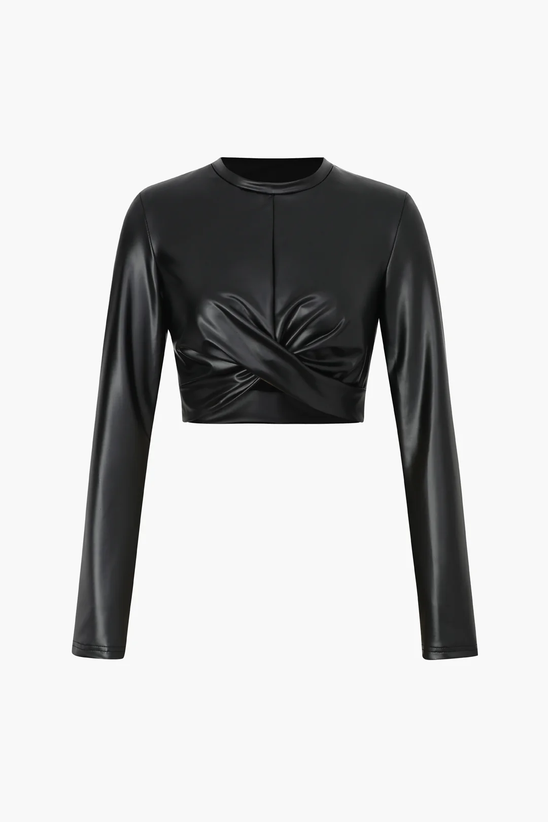 Twisted Hem Faux Leather Long-Sleeved Top