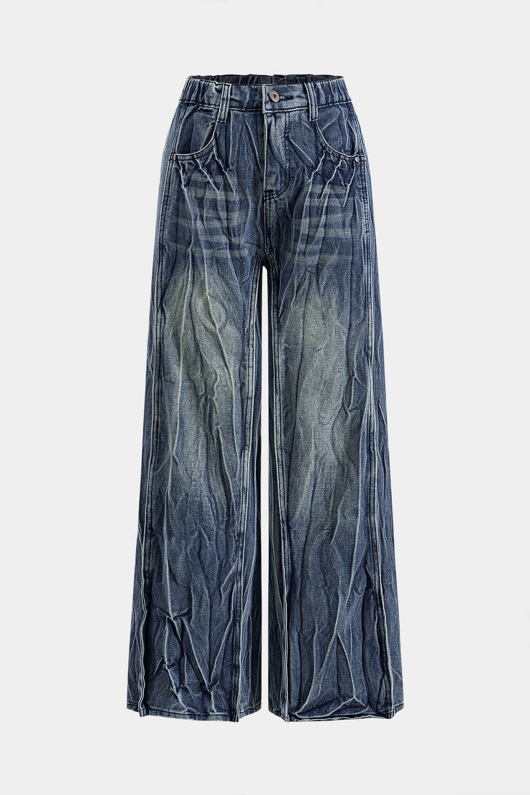 Denim Wide Leg Ruched Jeans