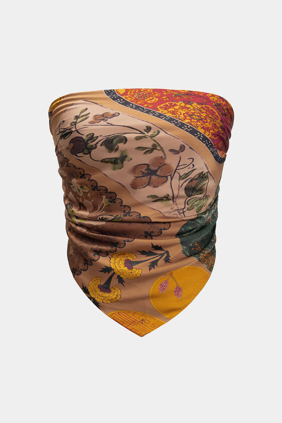 Plus Size Vintage Print Satin Tie Front Tube Top