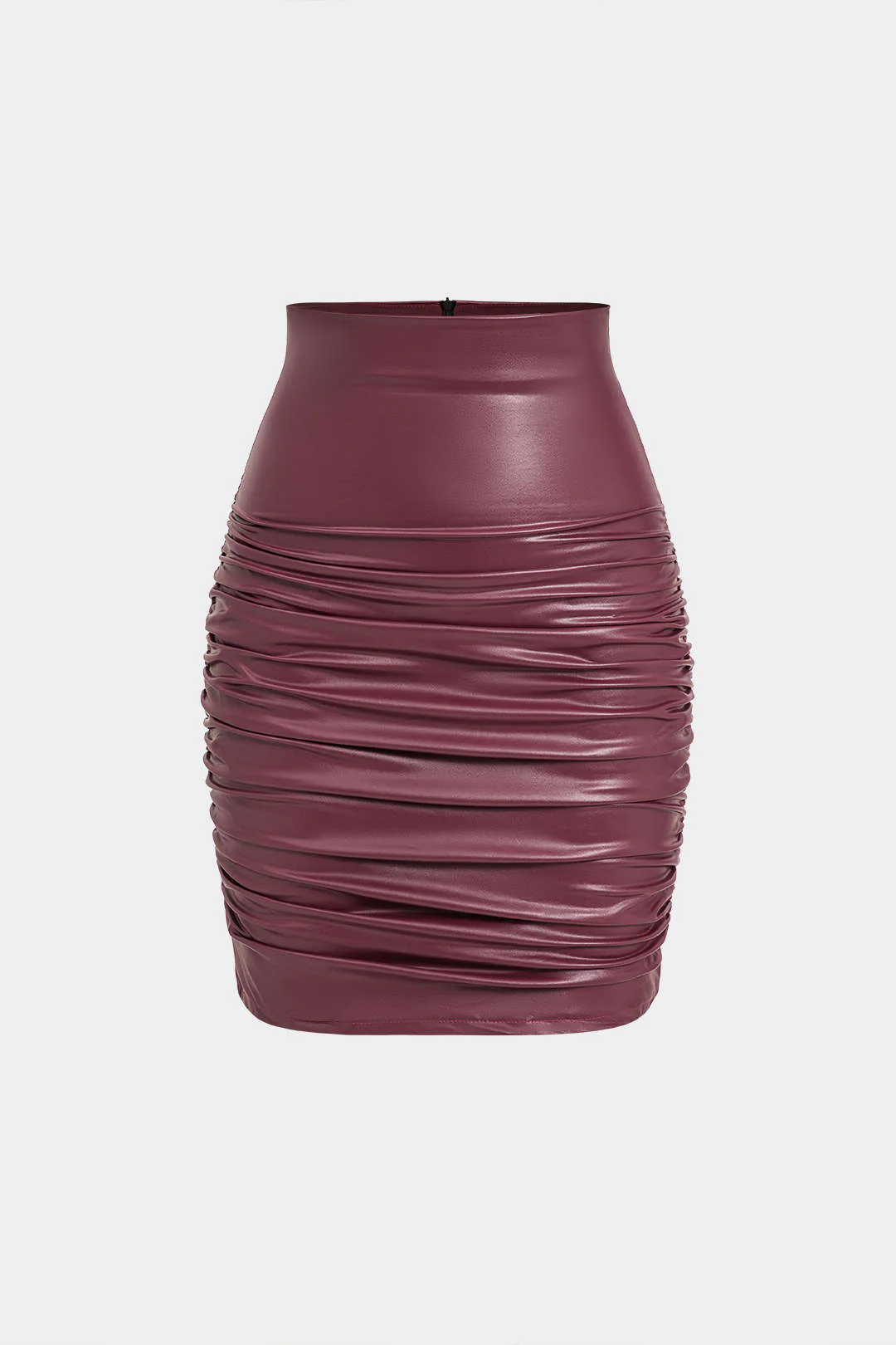 Solid Faux Leather Gathered Skirt