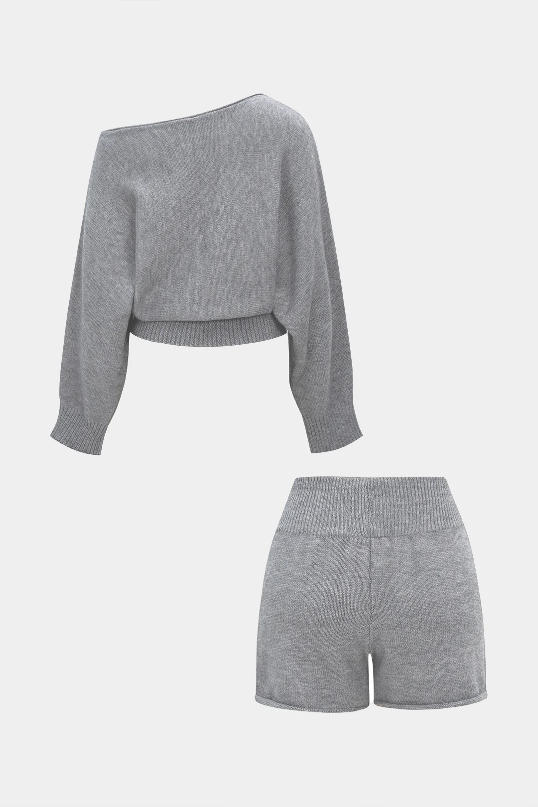 Boat Neck Long Sleeve Sweater Top and Shorts Set