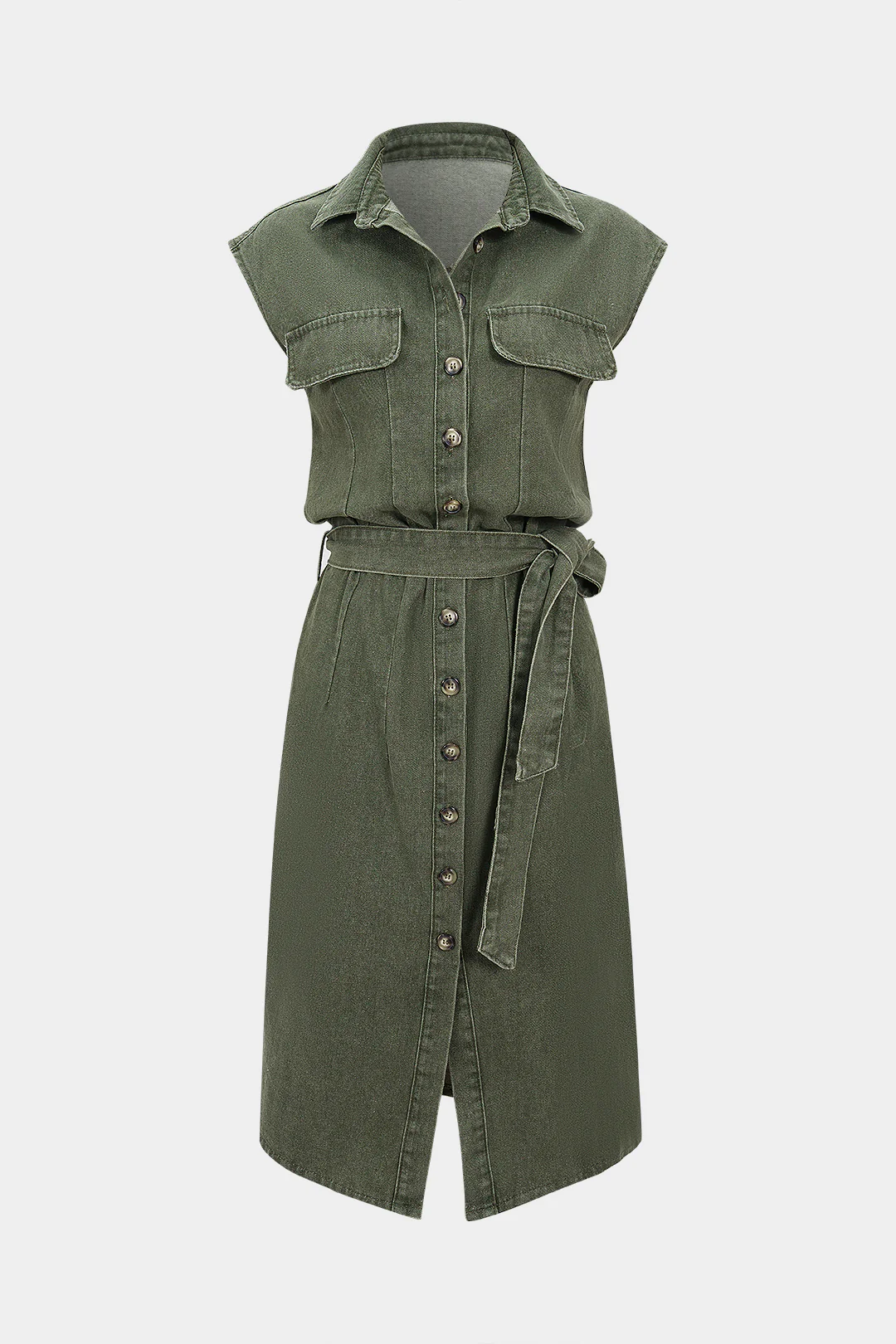 Denim Button-Tie Sleeveless Dress