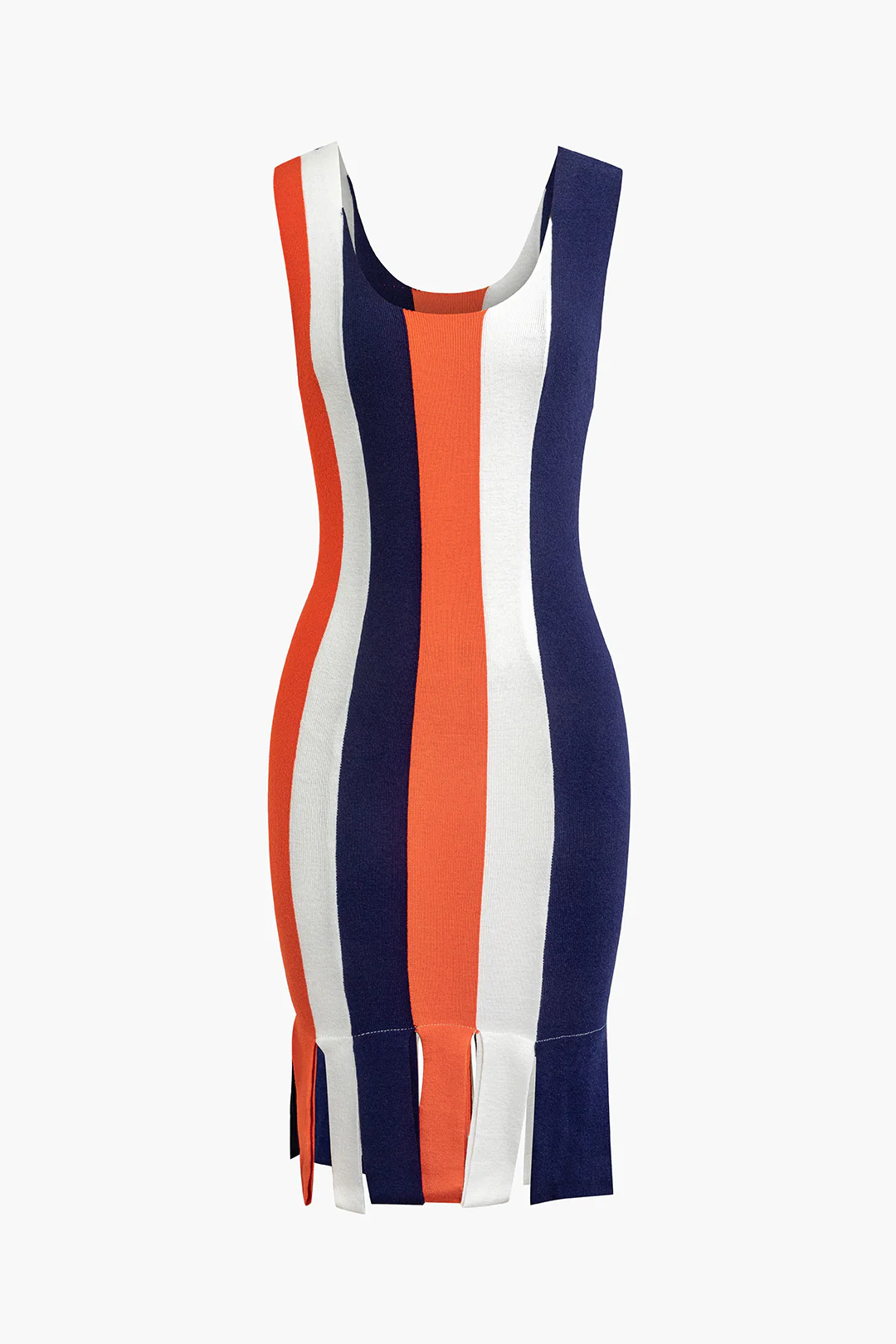 Stripe Print Knit Color Block Fringe Mini Dress