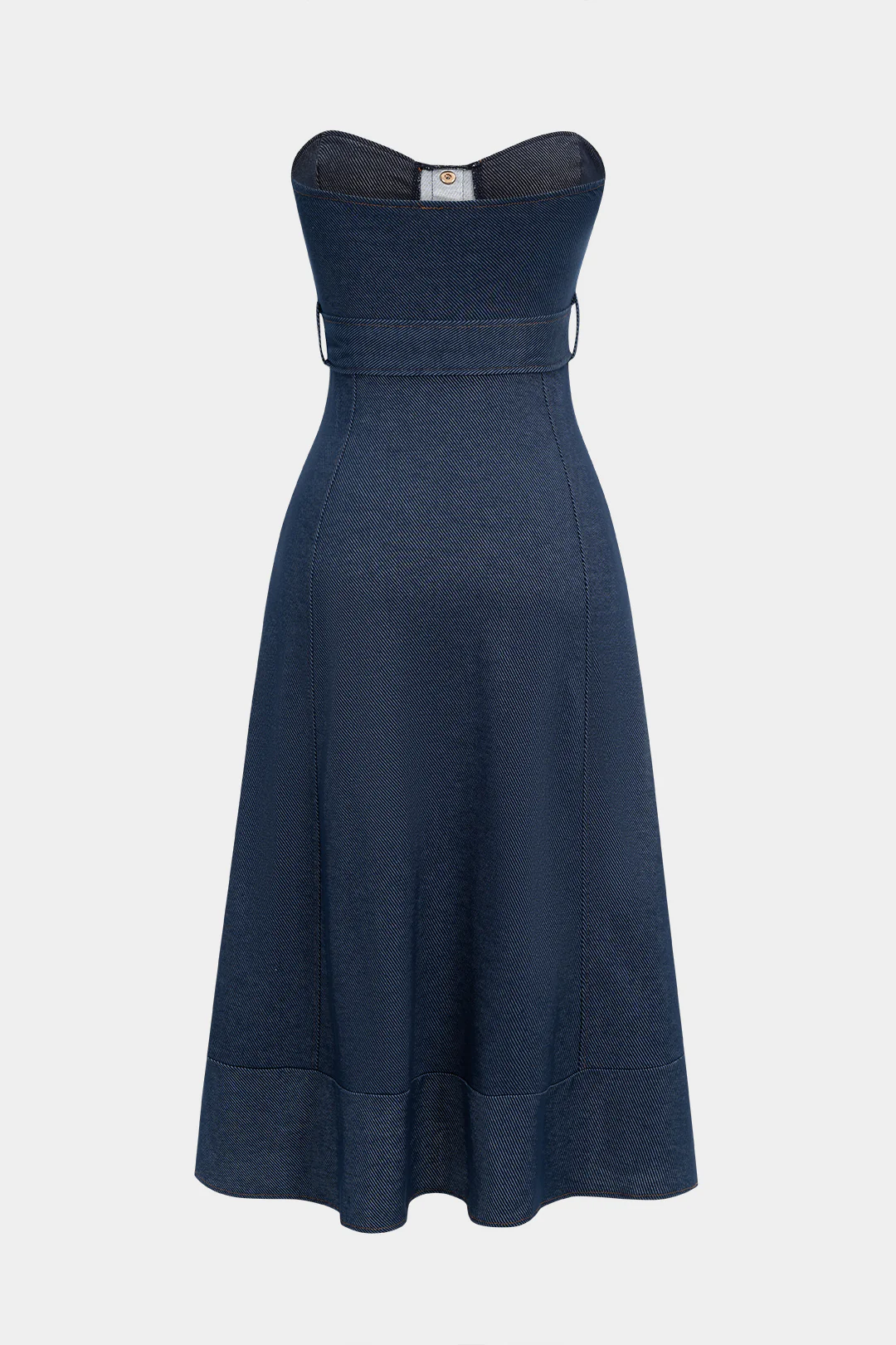 Denim Ruched Belted Strapless Sleeveless Women's Dress