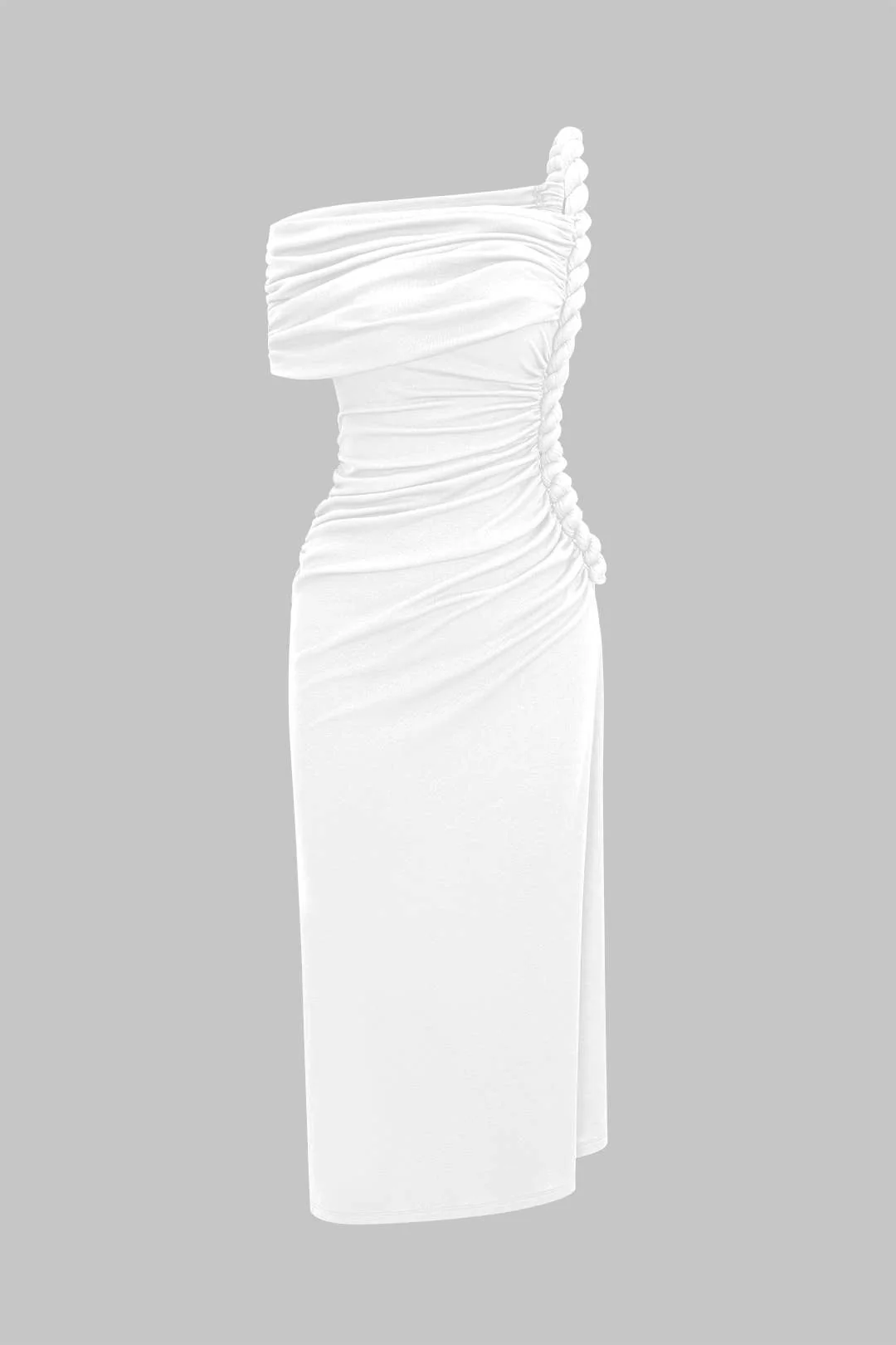 Asymmetrical Shoulder Ruched Twist Knot Sleeveless Long Dress