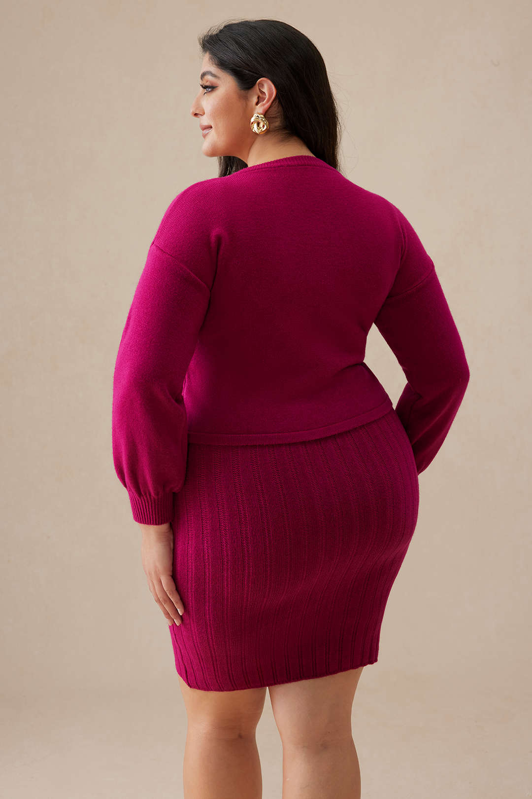 Plus Size Knitted Beaded Two-piece Set