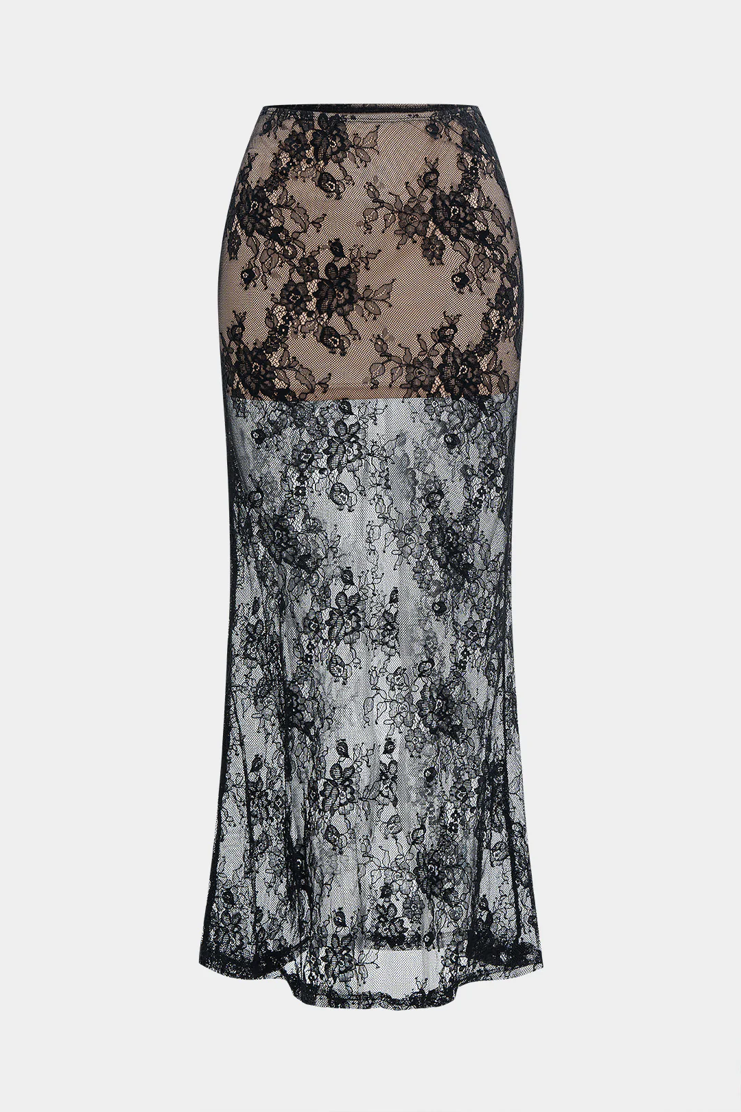 Floral-Embroidered Lace Mid-Length Skirt