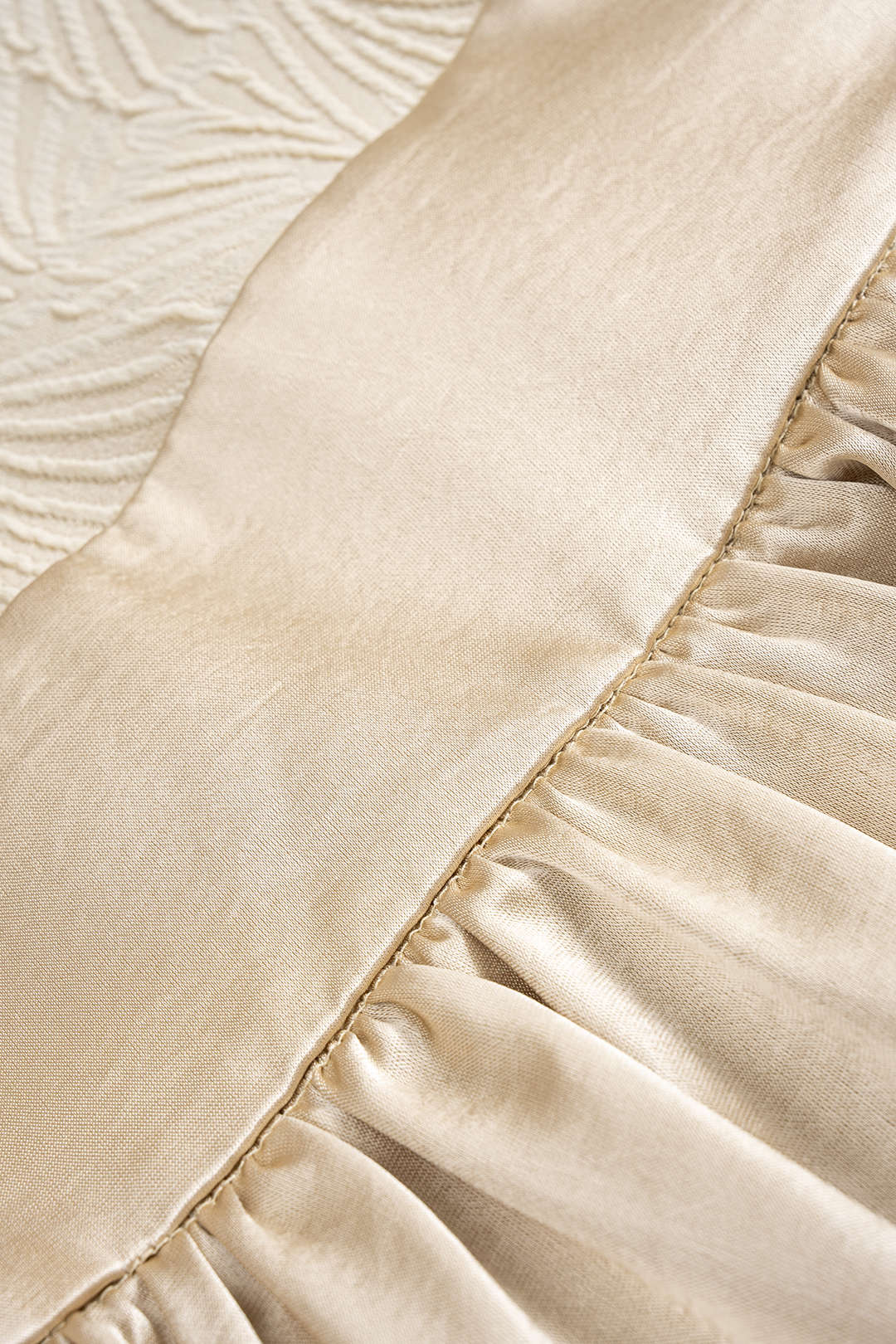 Satin Round Neck Ruched Belted Long Sleeve Mini Dress