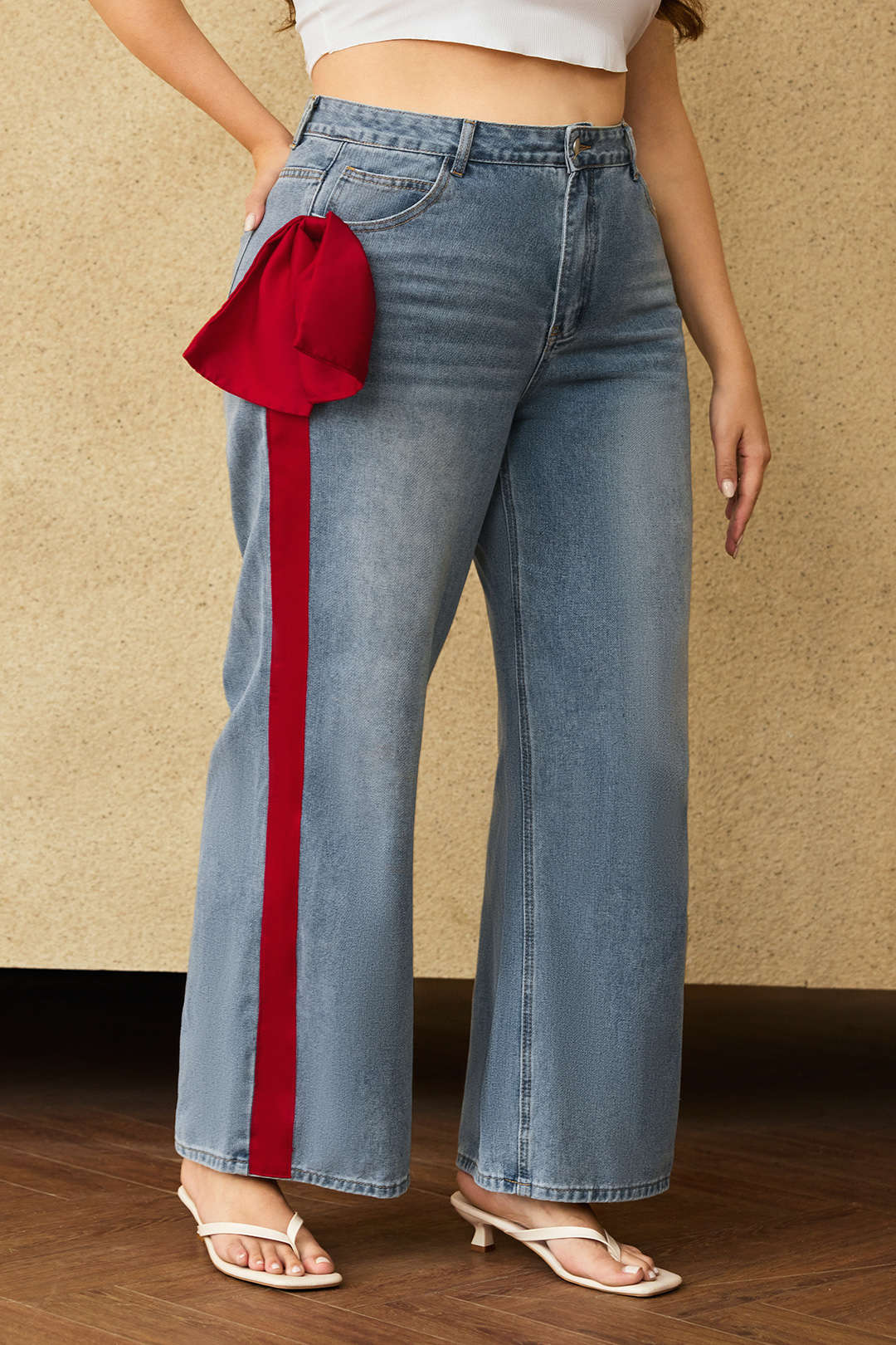 Plus Size Denim Patchwork Zipper Jeans