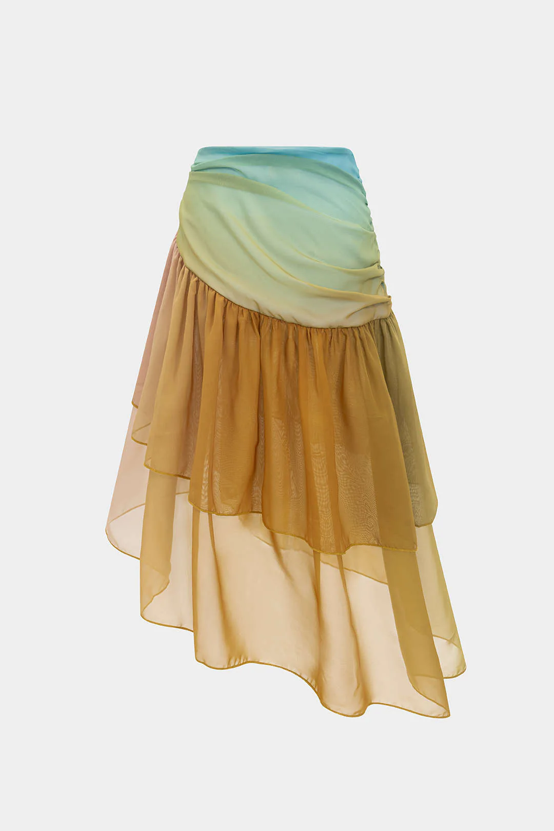 Ombre Print Mesh Asymmetric Skirt