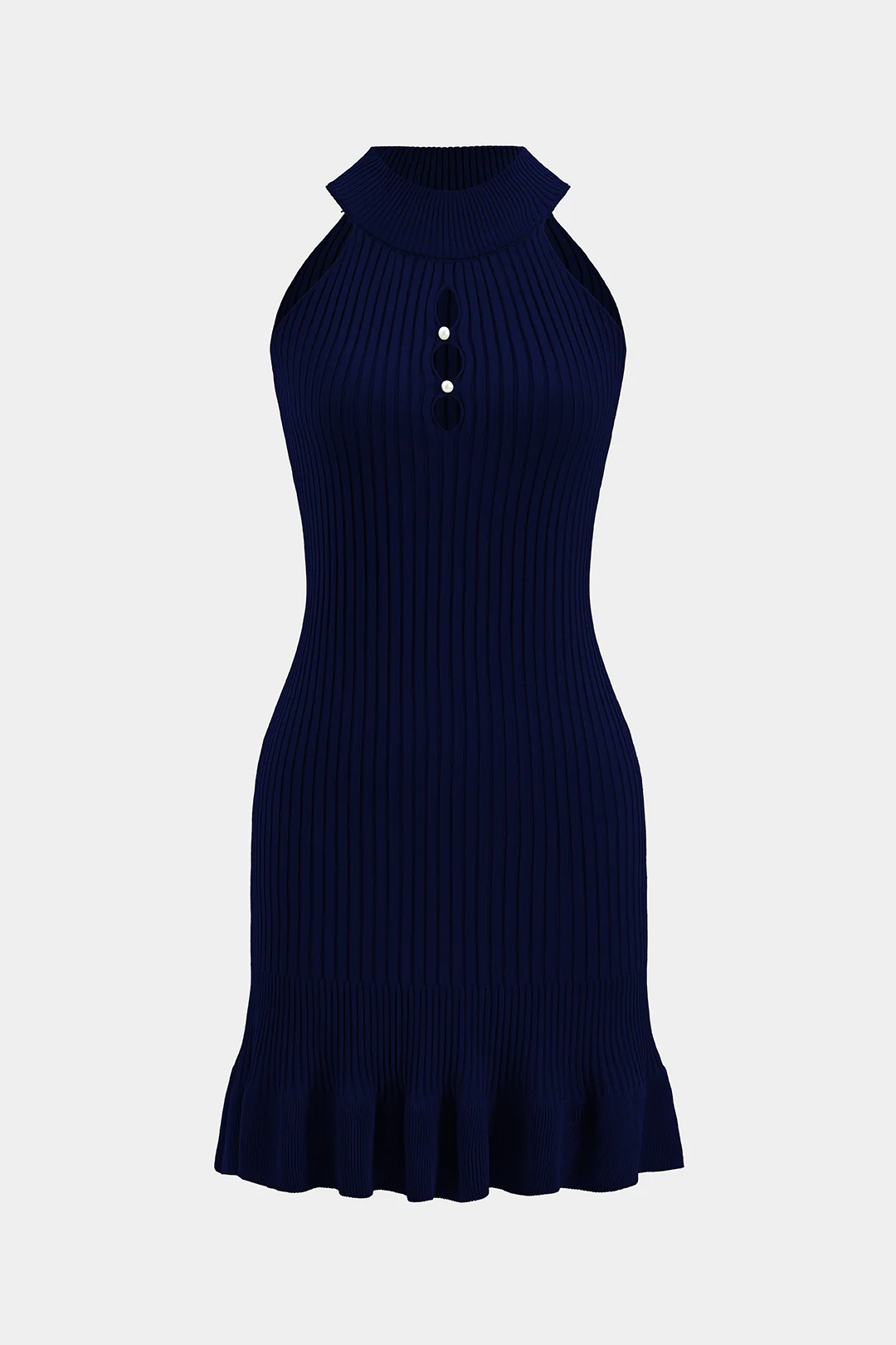 Knit Hollow-Out Pleated Ruffle Sleeveless Dress