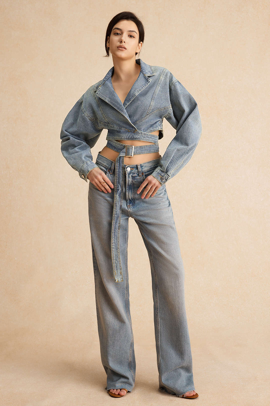 Denim Tie-Up Crossed Outerwear